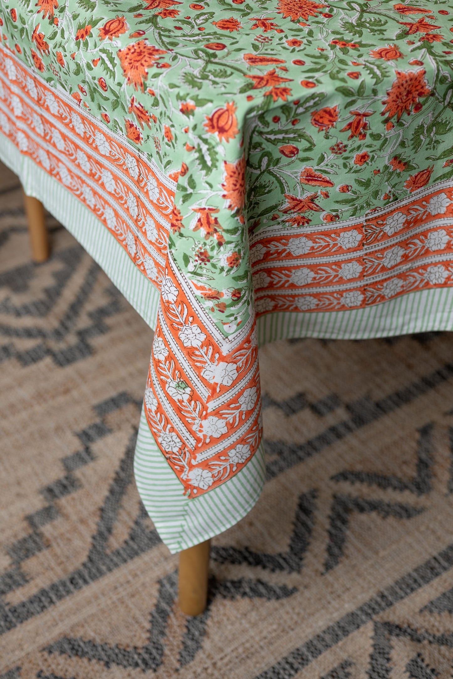 Garden Grace 100% Cotton Handblock Printed Tablecloth 60" x 90"