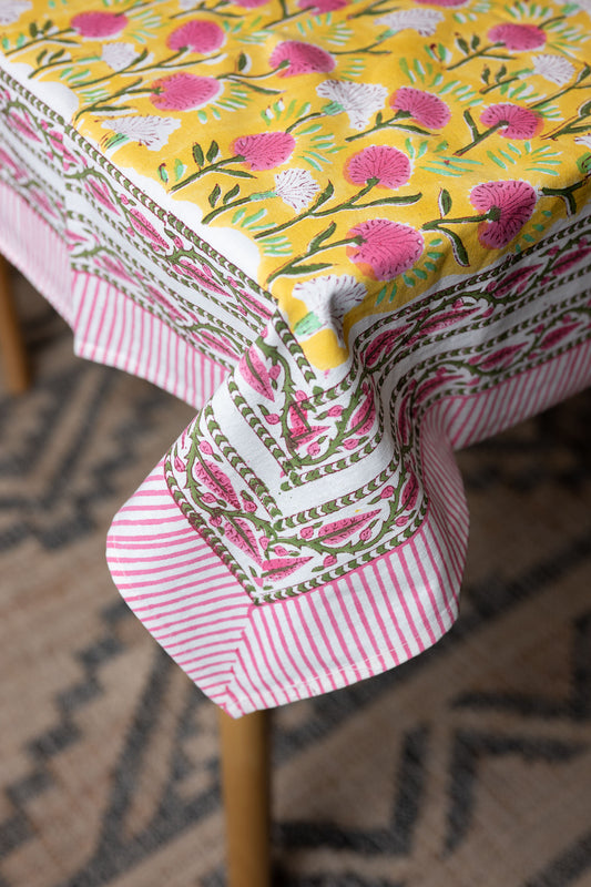 Wildflower Charm 100% Cotton Handblock Printed Tablecloth 60" x 90"
