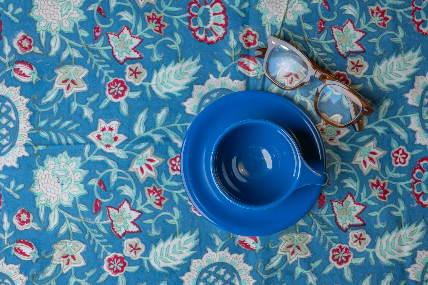 Sapphire Elegance 100% Cotton Handblock Printed Tablecloth 72" x 108"