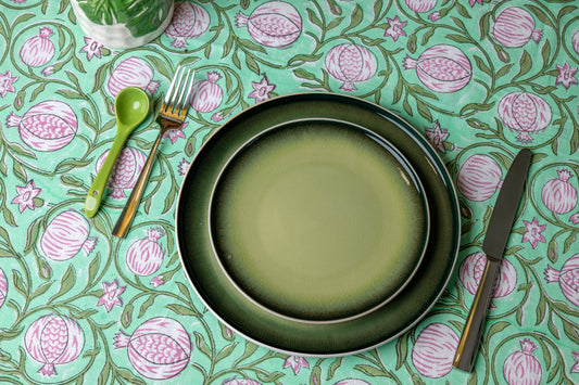 Orchard Bliss 100% Cotton Handblock Printed Tablecloth 60" x 90"
