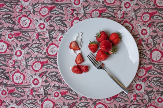 Poppy 100% Cotton Handblock Printed Tablecloth 60" x 90"