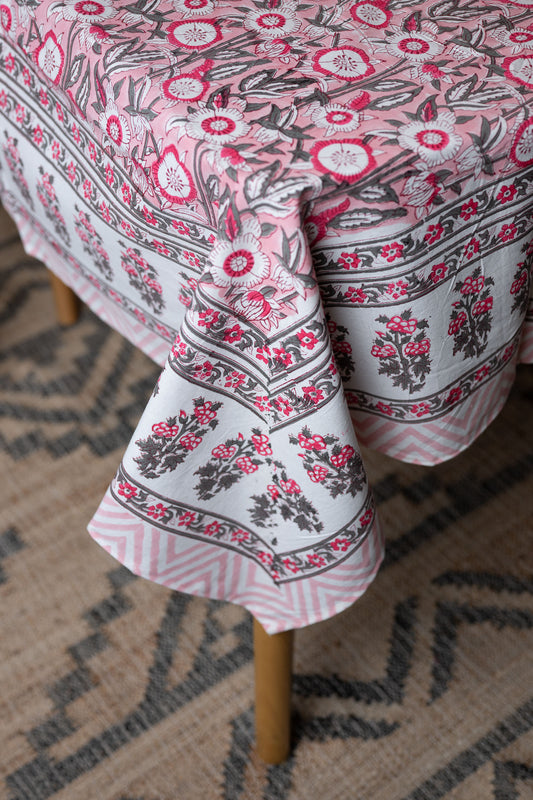 Poppy 100% Cotton Handblock Printed Tablecloth 60" x 90"