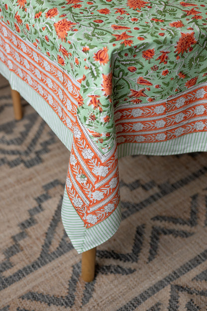 Garden Grace 100% Cotton Handblock Printed Tablecloth 60" x 90"
