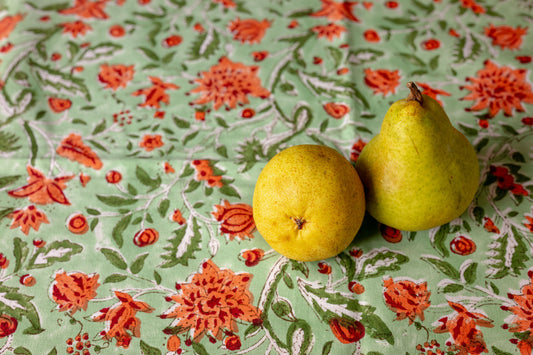 Garden Grace 100% Cotton Handblock Printed Tablecloth 60" x 90"