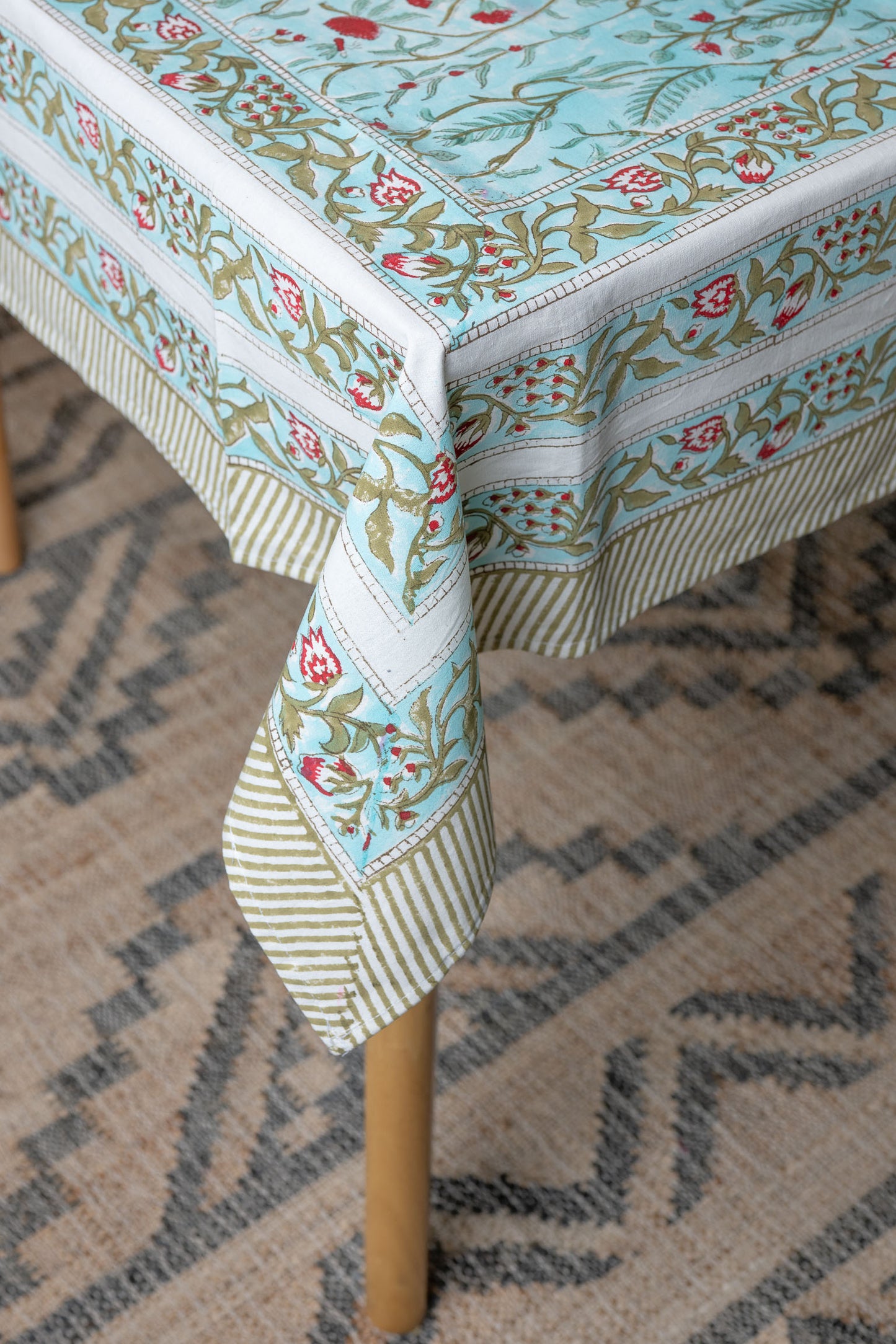 Floral Whisper 100% Cotton Handblock Printed Tablecloth 60" x 90"