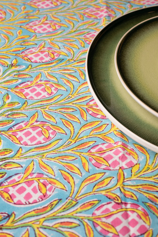 Flora Nova 100% Cotton Handblock Printed Tablecloth 60" x 90"