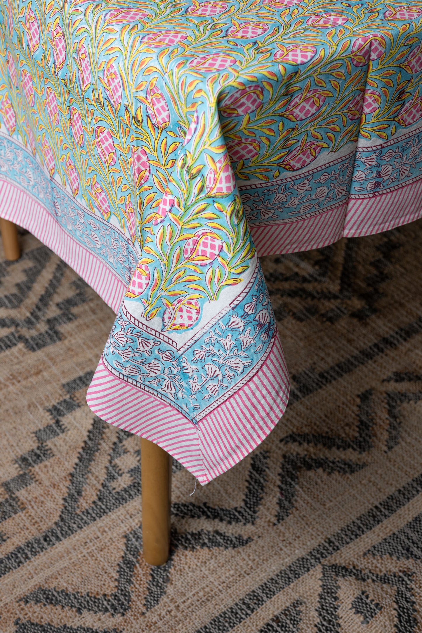 Flora Nova 100% Cotton Handblock Printed Tablecloth 60" x 90"