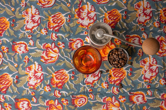 Flower Loom 100% Cotton Handblock Printed Tablecloth 60" x 90"