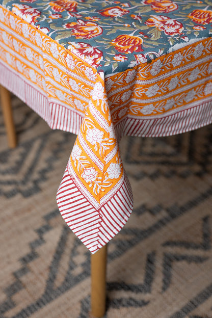 Flower Loom 100% Cotton Handblock Printed Tablecloth 60" x 90"