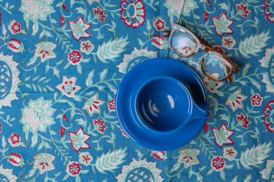 Sapphire Elegance 100% Cotton Handblock Printed Tablecloth 72" x 108"