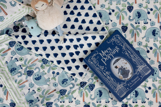 Gajra Blue 100% Cotton Handblock Printed Fitted sheet with Pillow covers