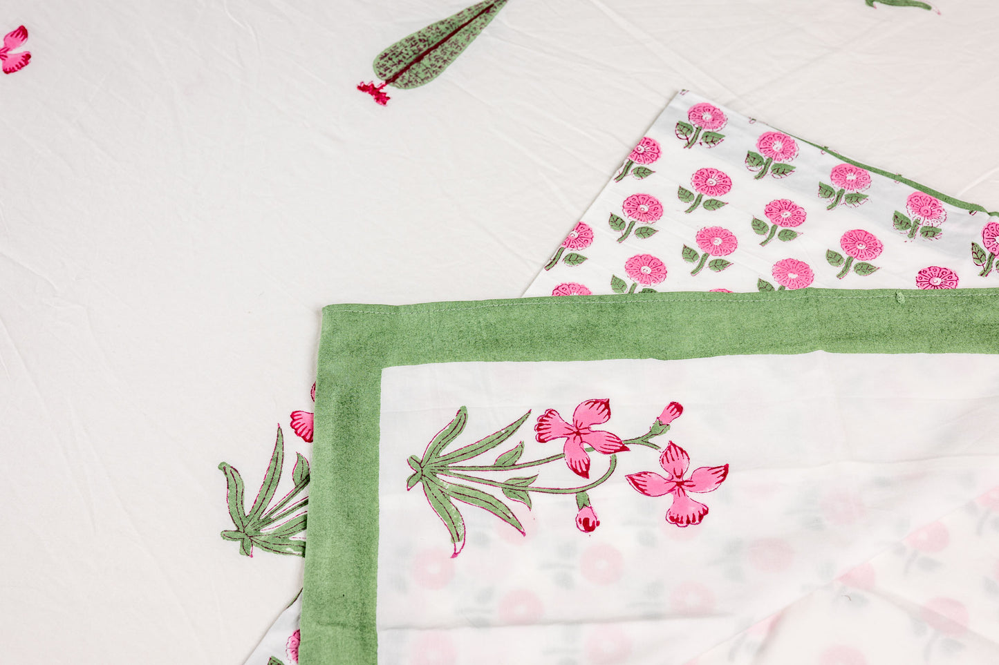Garden Giggles 100% Cotton Handblock Printed Fitted sheet with Pillow covers