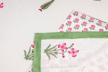 Garden Giggles 100% Cotton Handblock Printed Fitted sheet with Pillow covers
