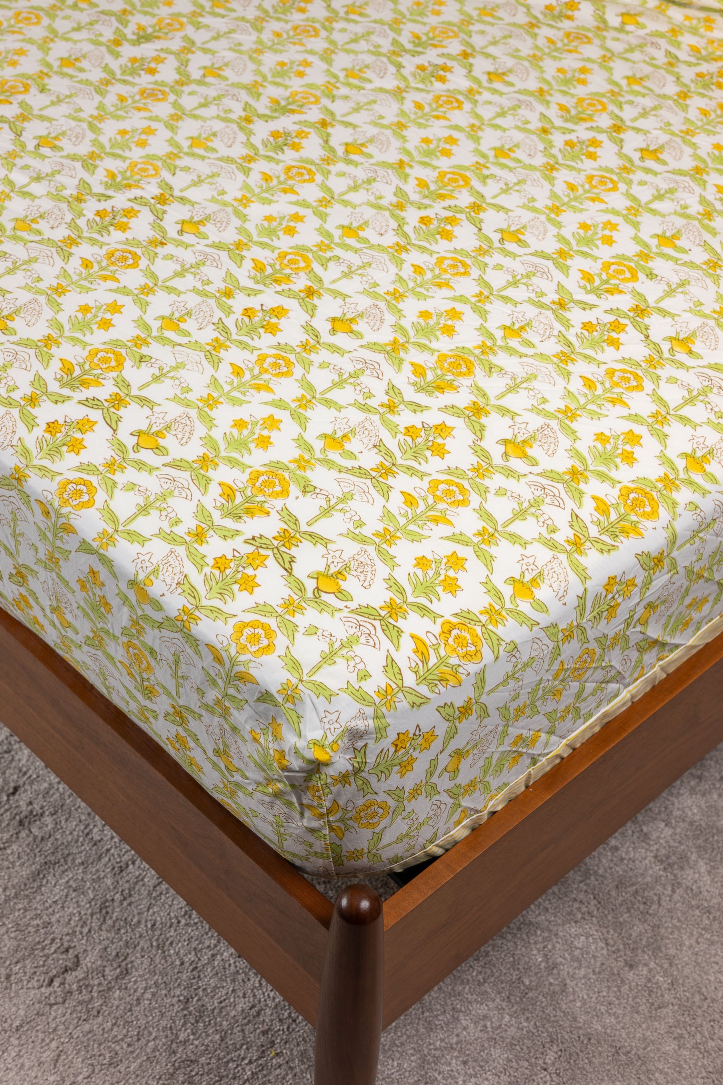 Morning Glow 100% Cotton Handblock Printed Fitted sheet with Pillow covers