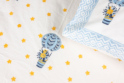 Balloon Buddies 100% Cotton Handblock Printed Fitted sheet with Pillow covers