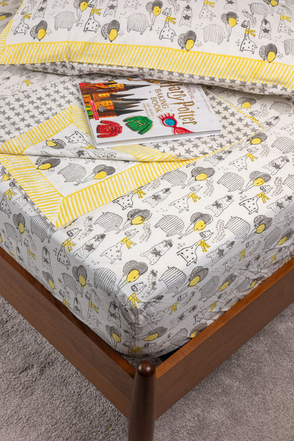 Safari Dreams 100% Cotton Handblock Printed Fitted sheet with Pillow covers