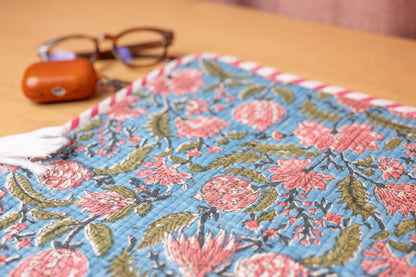 Gardenia Hand Block Print 100% Cotton Quilted Laptop Sleeve