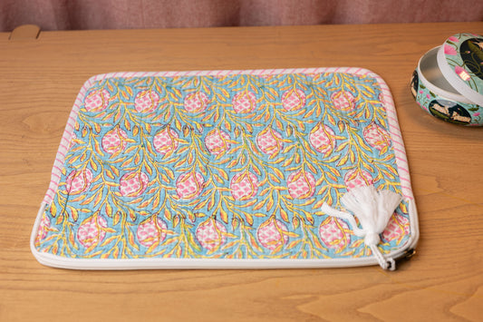 Botanica Hand Block Print 100% Cotton Quilted Laptop Sleeve