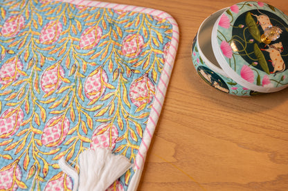 Botanica Hand Block Print 100% Cotton Quilted Laptop Sleeve