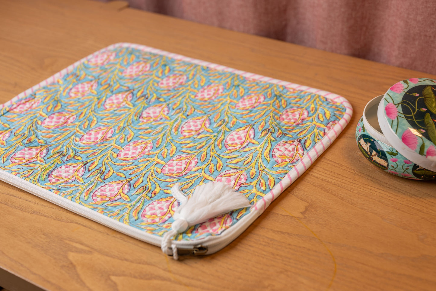 Botanica Hand Block Print 100% Cotton Quilted Laptop Sleeve