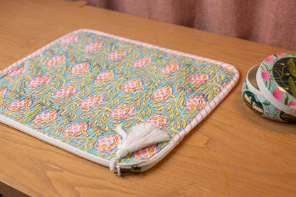 Botanica Hand Block Print 100% Cotton Quilted Laptop Sleeve