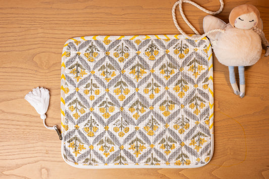 Marigold Hand Block Print 100% Cotton Quilted Laptop Sleeve