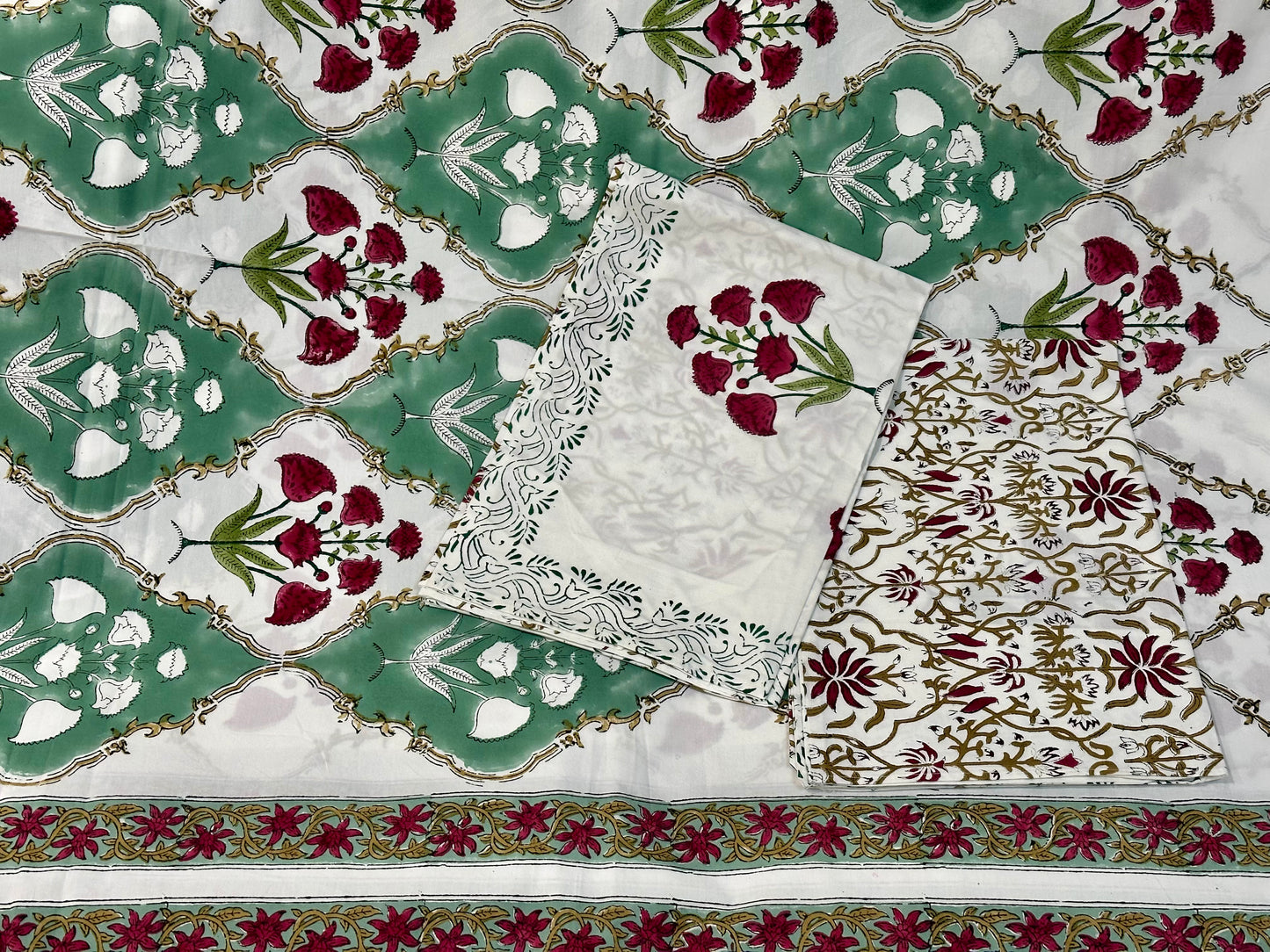 Vine Whisper  100% Cotton Handblock Printed Flat sheet with Pillow covers